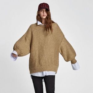 Zara olive knit slouchy oversized sweater